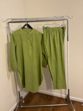 Mehndi/sage Irish cotton/lawn  Pakistani Co-ord set (2pc)